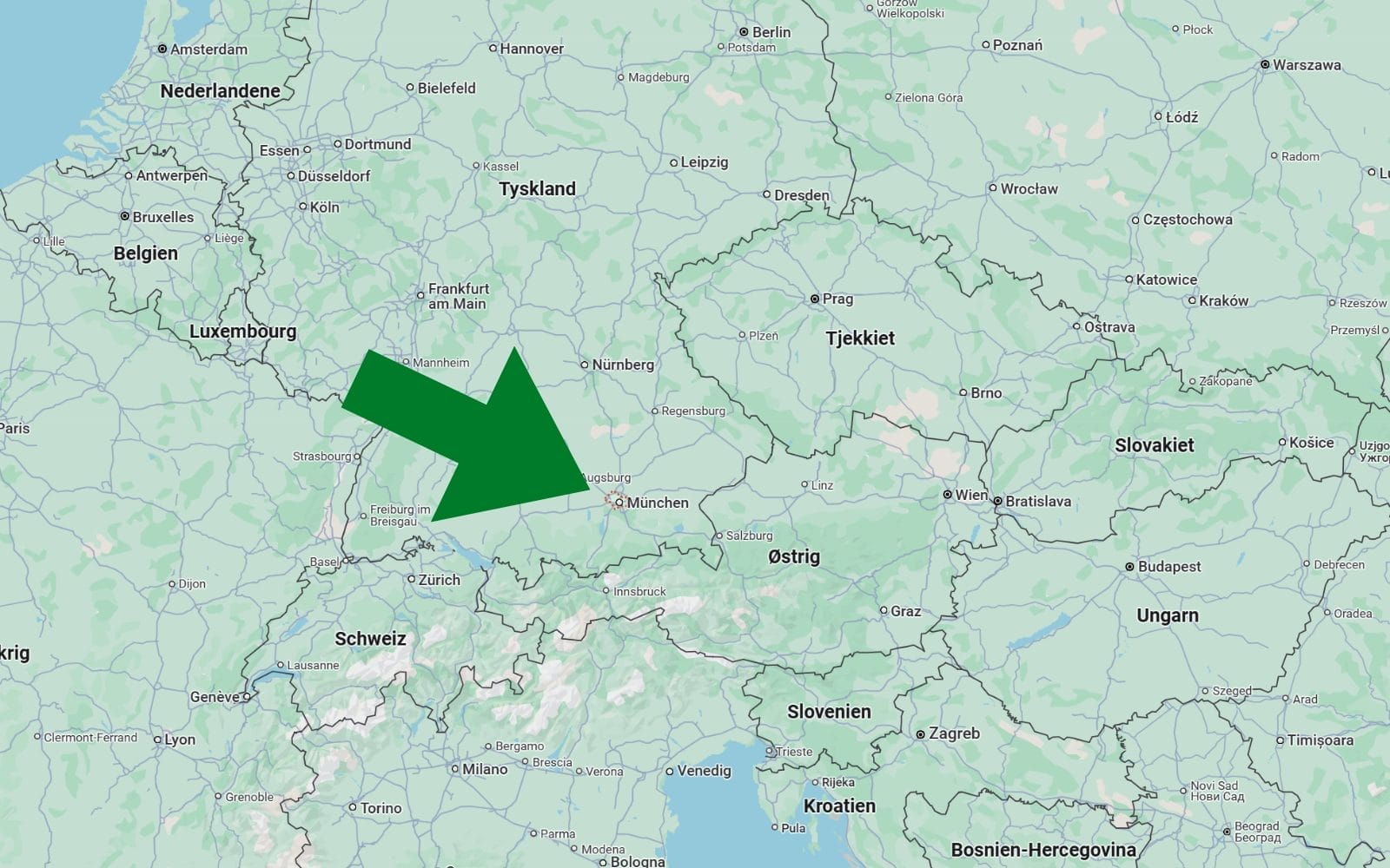 Münchens placering på kort